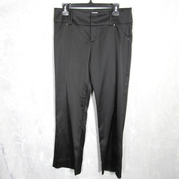 Cache Black Dress Pants Women's Size 10 Rhinestone Accents Career Satin Vintage - Picture 1 of 11